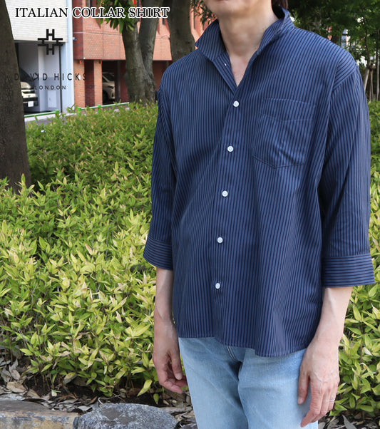 イタリアンカラーシャツ七分袖 グレー【デービッドヒックス】