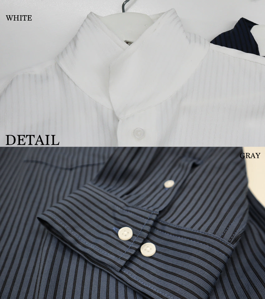 イタリアンカラーシャツ七分袖 グレー【デービッドヒックス】