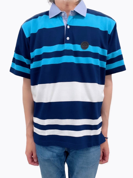 【デービッドヒックス】マルチボーダーポロシャツ ブルー