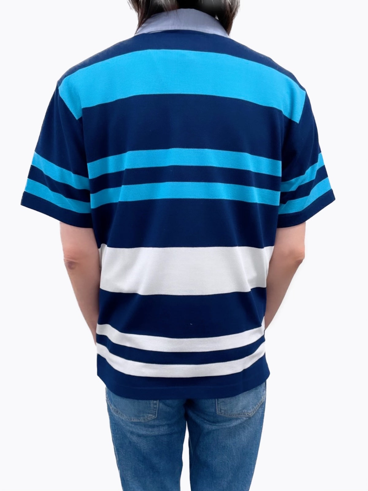 【デービッドヒックス】マルチボーダーポロシャツ ブルー