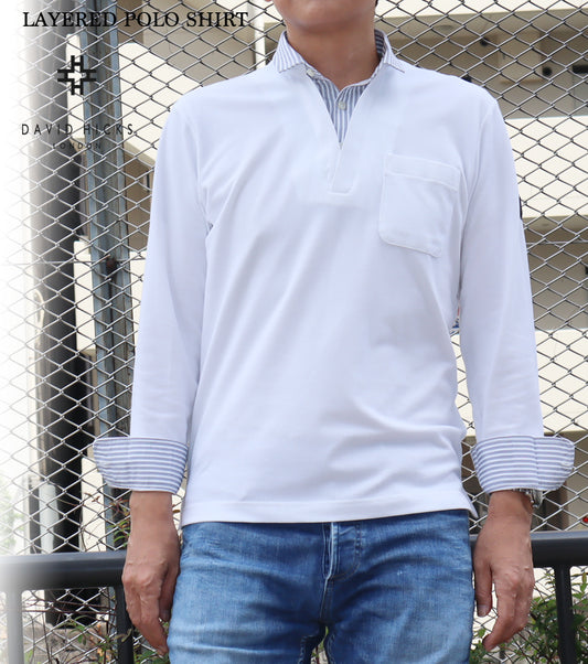 レイヤードポロシャツ ホワイト【デービッドヒックス】