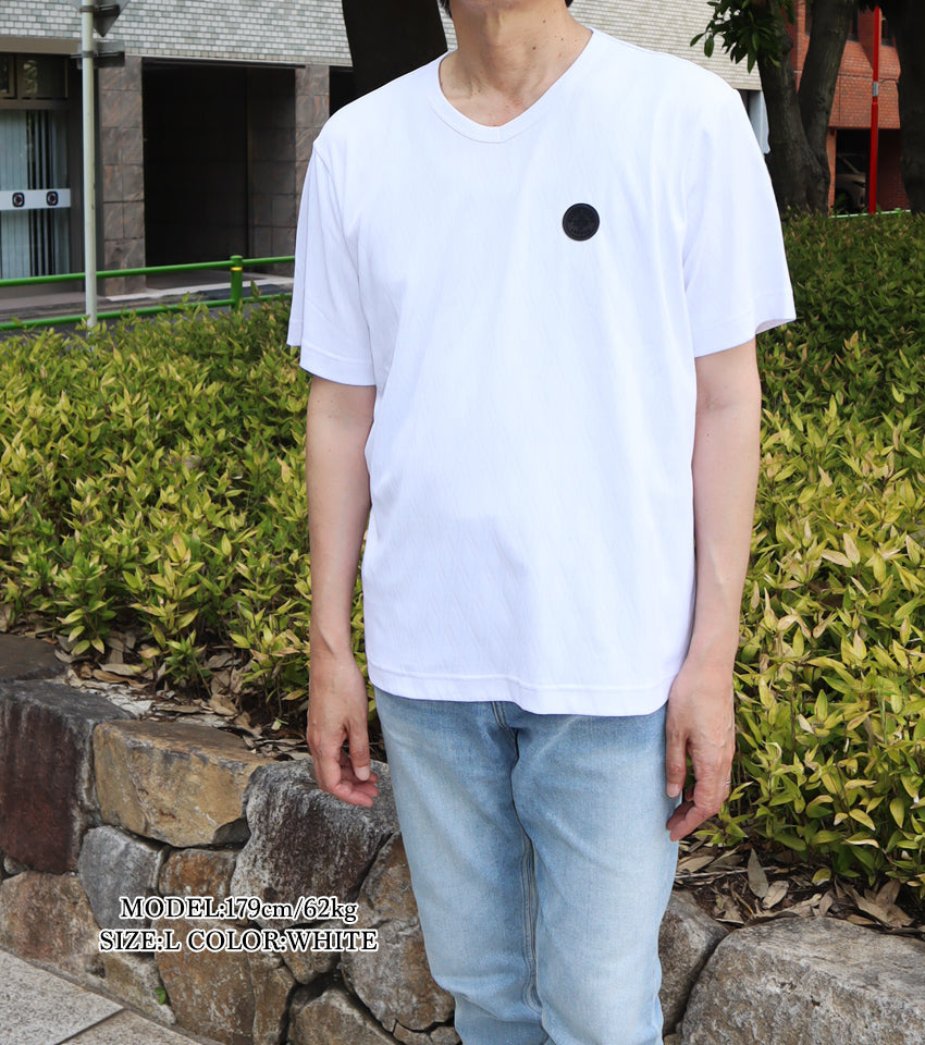 【デービッドヒックス】ダイヤ柄ジャガードVネックTシャツ ホワイト