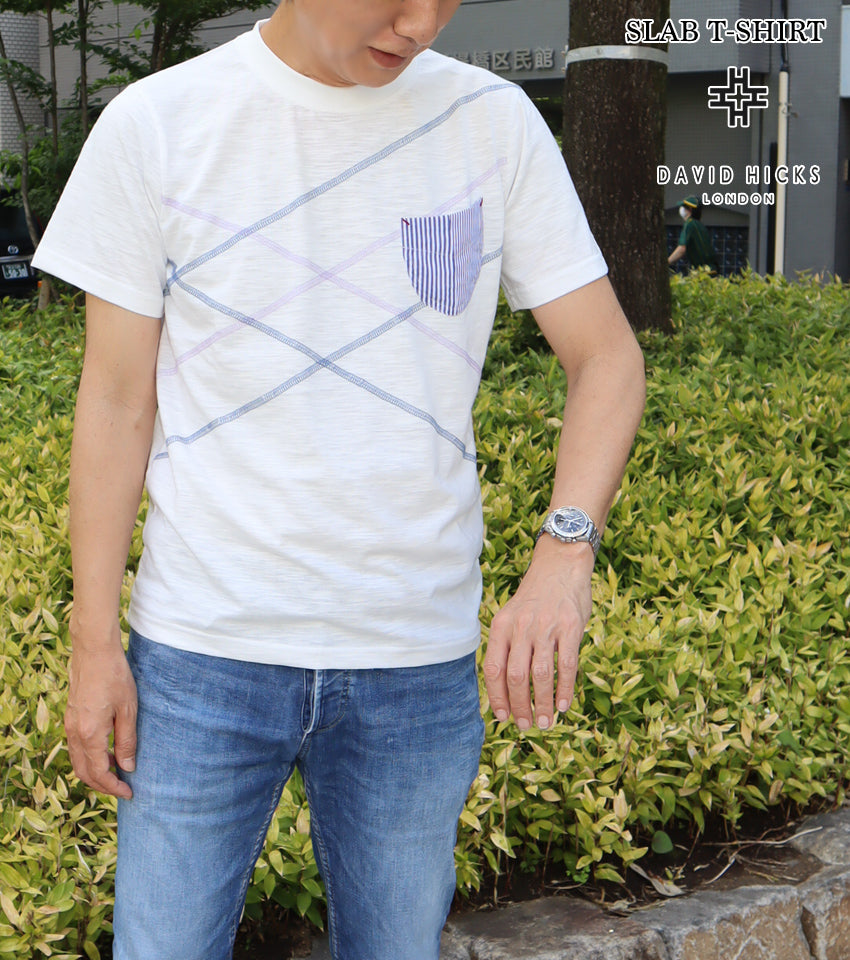 【デービッドヒックス】スラブステッチワークTシャツ ホワイト