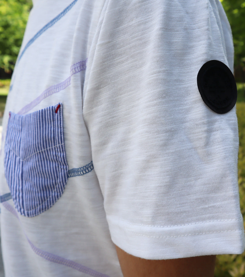 【デービッドヒックス】スラブステッチワークTシャツ ホワイト