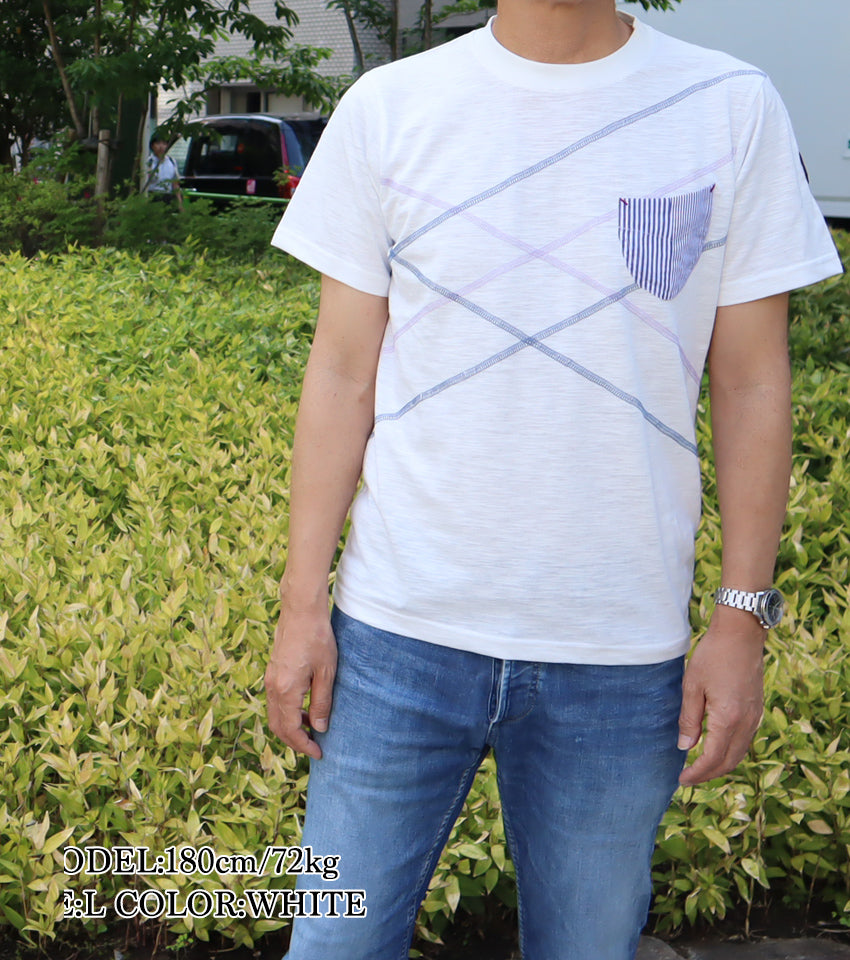 【デービッドヒックス】スラブステッチワークTシャツ ホワイト