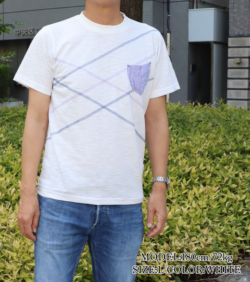 【デービッドヒックス】スラブステッチワークTシャツ ホワイト