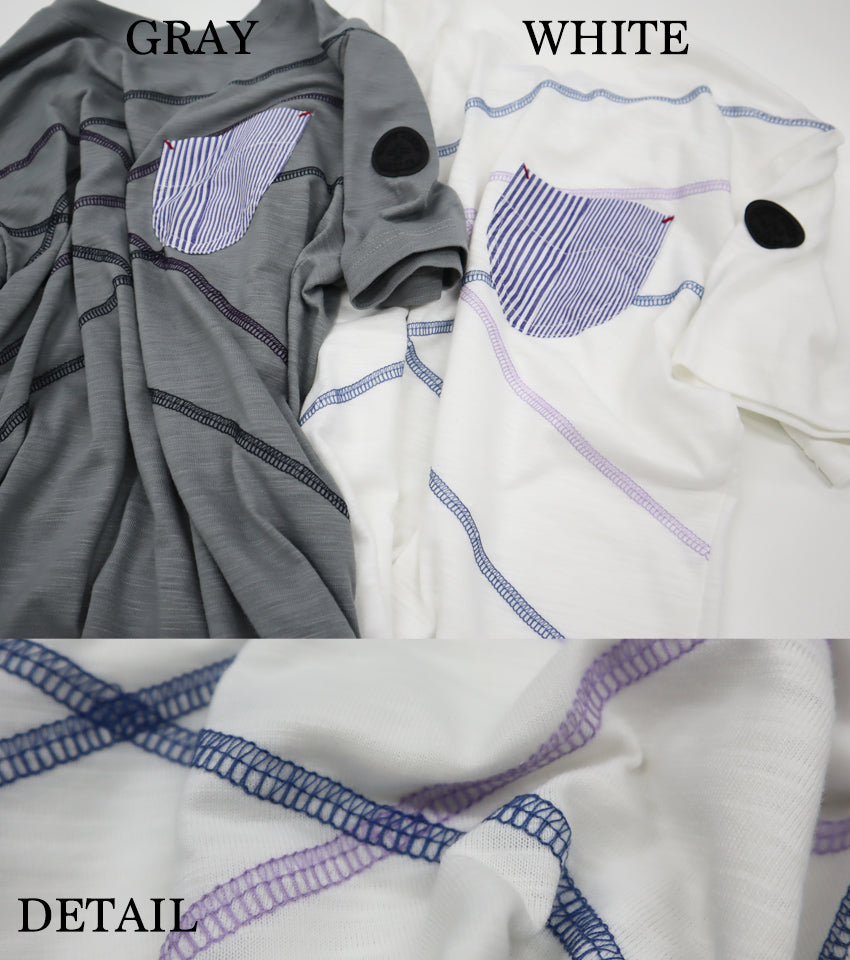 【デービッドヒックス】スラブステッチワークTシャツ ホワイト