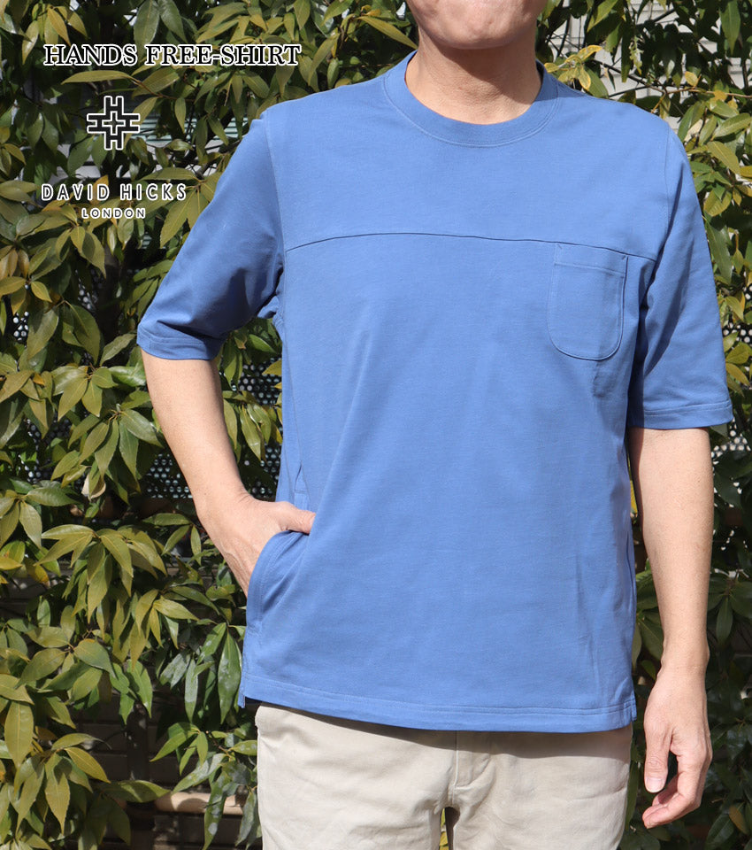 天竺手ぶらTシャツ五分袖 ブルー 【デービッドヒックス】