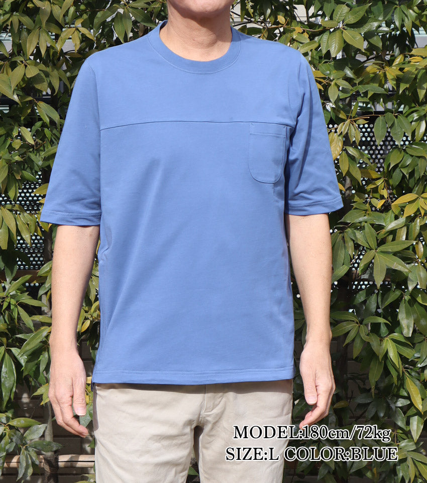 天竺手ぶらTシャツ五分袖 ブルー 【デービッドヒックス】