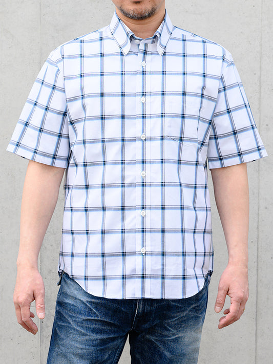 【デービッドヒックス】ビックチェック半袖シャツ ブルー