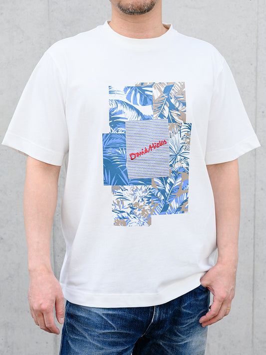【デービッドヒックス】リーフプリント ロゴ刺繍Tシャツ ホワイト