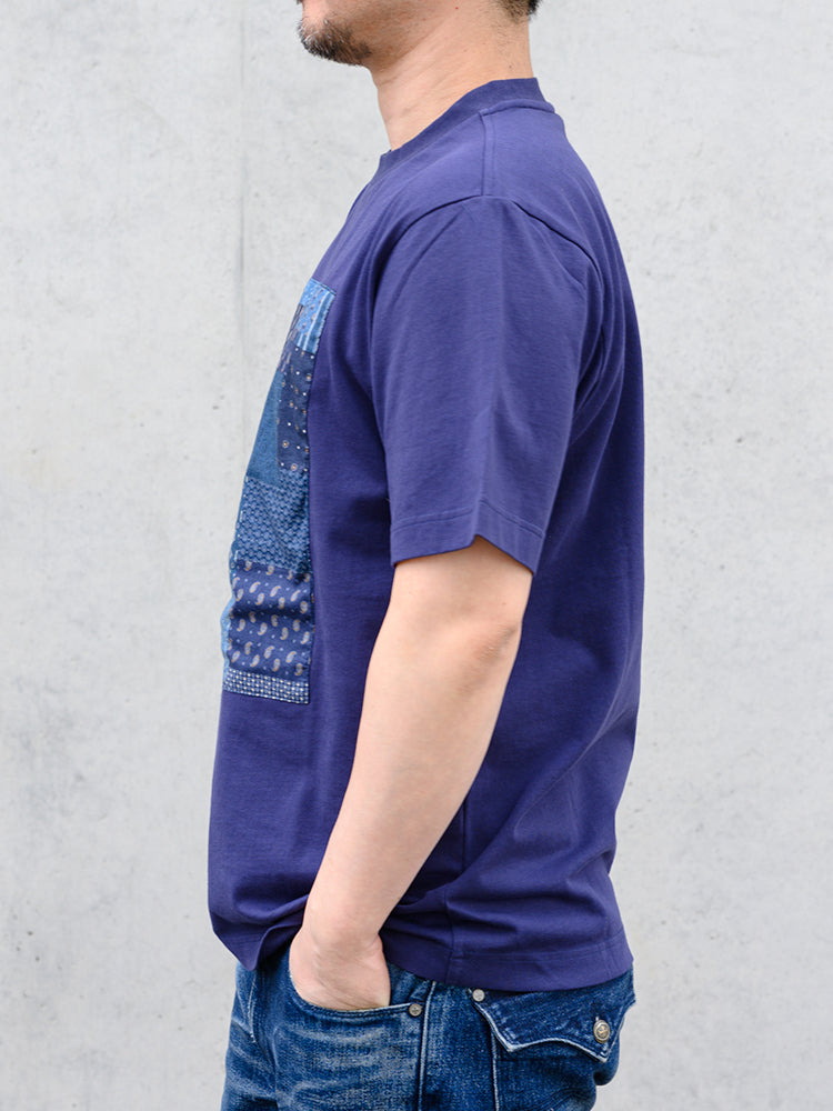 【デービッドヒックス】前身パッチワーク風プリントTシャツ ネイビー
