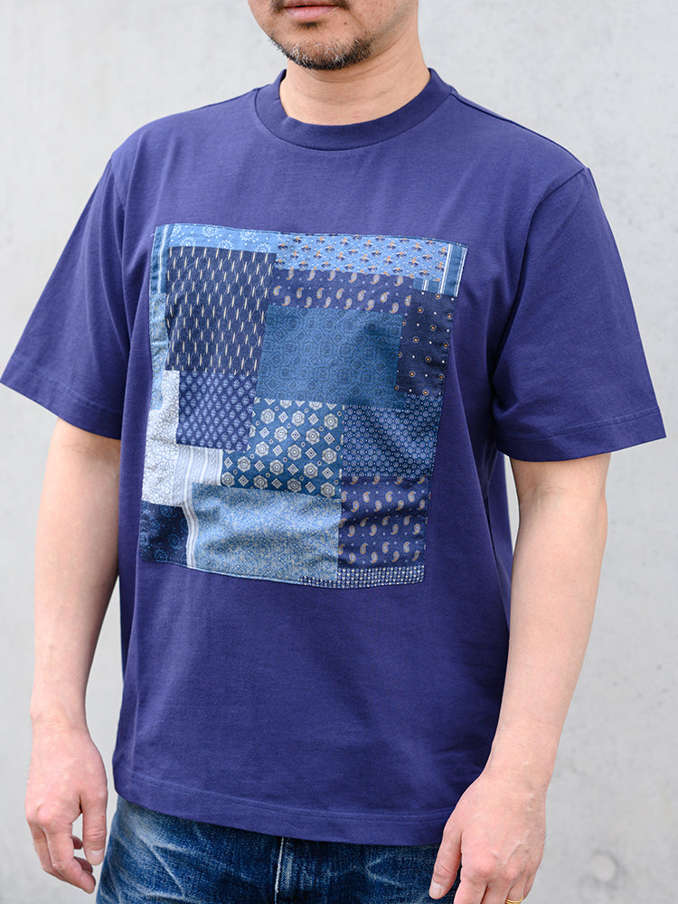 【デービッドヒックス】前身パッチワーク風プリントTシャツ ネイビー