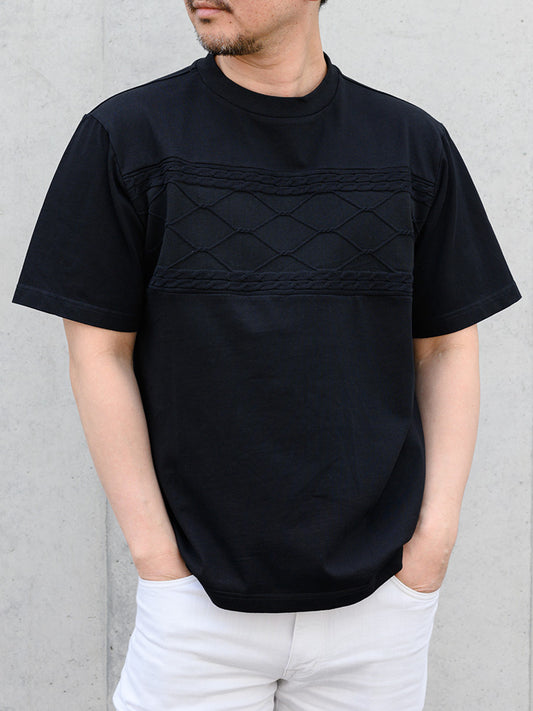 【デービッドヒックス】前身ニット切替Tシャツ ブラック