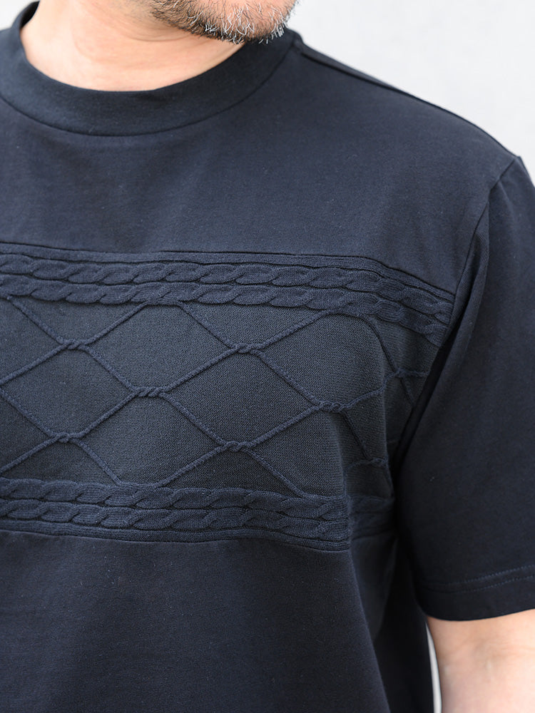 【デービッドヒックス】前身ニット切替Tシャツ ブラック