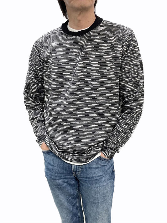 【デービッドヒックス】シングルジャガード 重ねネックニット ブラック