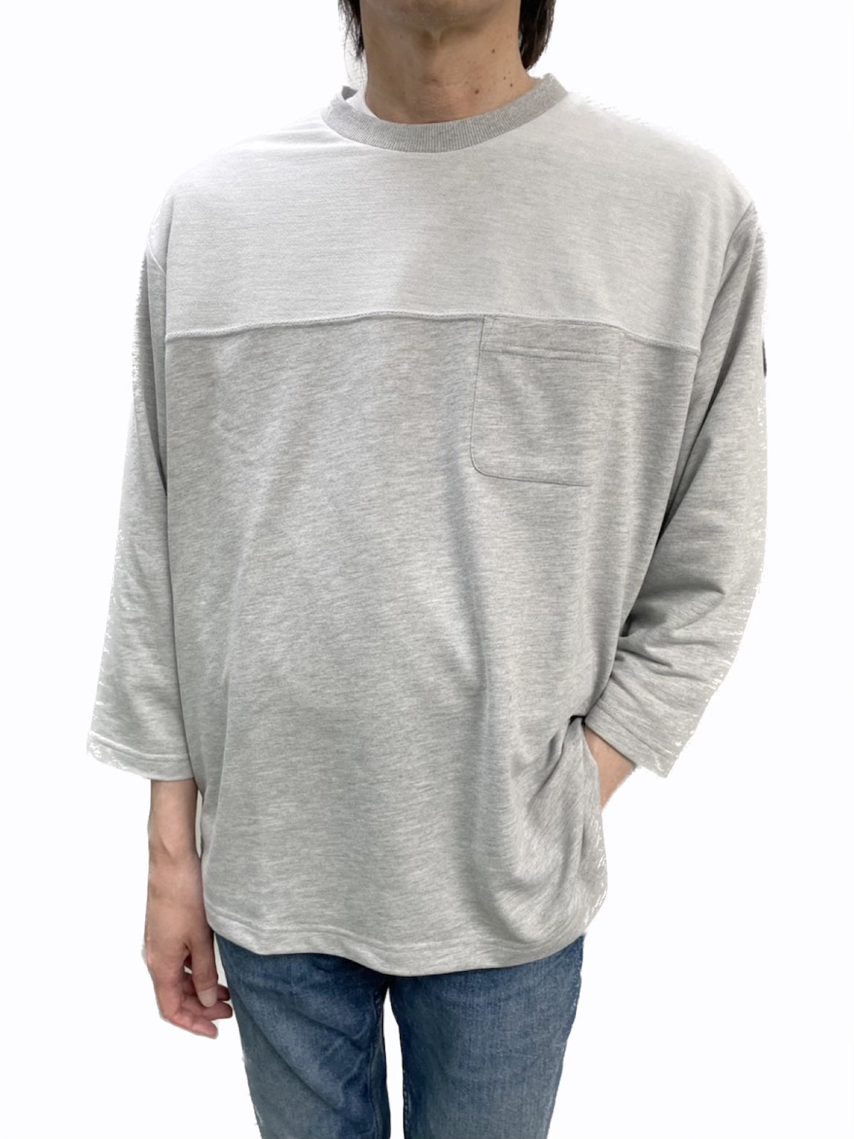 【デービッドヒックス】7分袖切替Tシャツ グレー