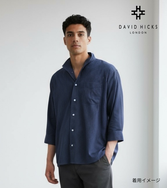 イタリアンカラーシャツ七分袖 グレー【デービッドヒックス】