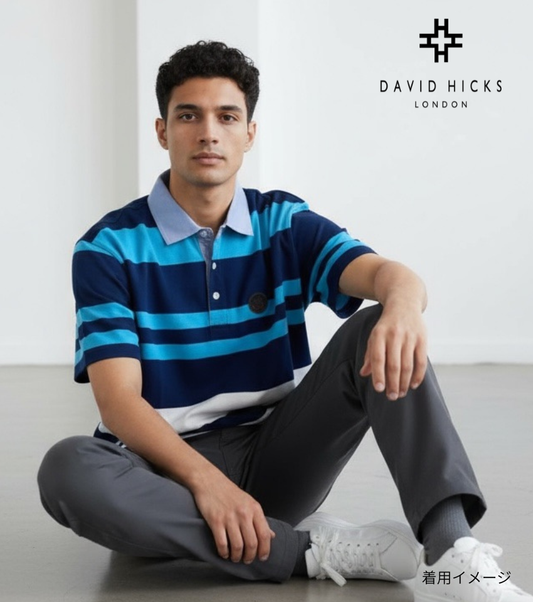 【デービッドヒックス】マルチボーダーポロシャツ ブルー