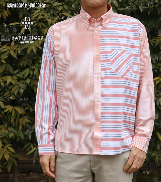オックス切替ストライプシャツ オレンジ【デービッドヒックス】