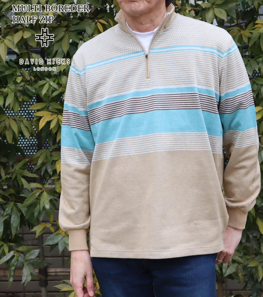 JQマルチボーダーハーフZIP ベージュ M L LL