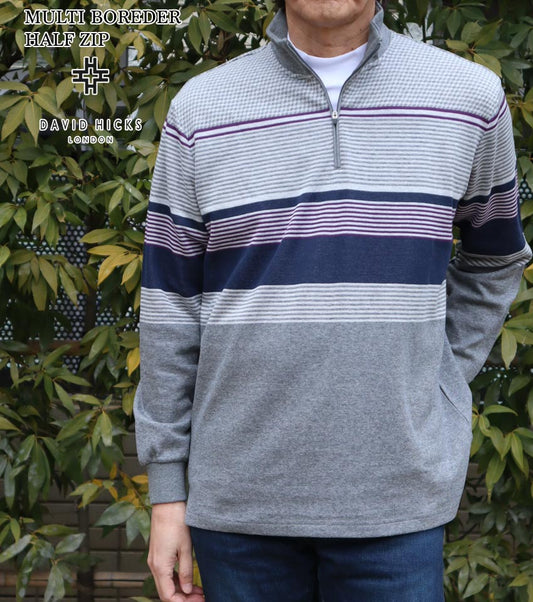 JQマルチボーダーハーフZIP チャコール M L LL