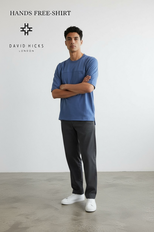 天竺手ぶらTシャツ五分袖 ブルー 【デービッドヒックス】
