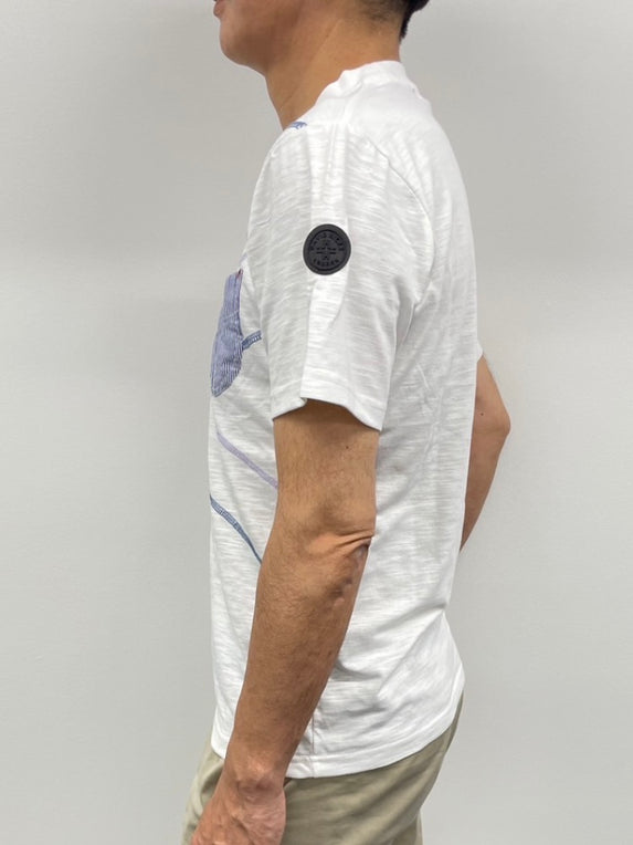 【デービッドヒックス】スラブステッチワークTシャツ　ホワイト