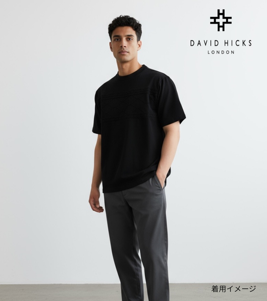 【デービッドヒックス】前身ニット切替Tシャツ　ブラック