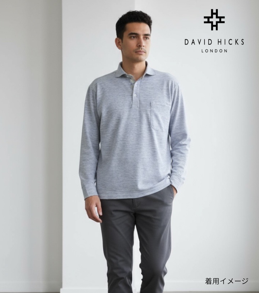 ピラミッド鹿の子長袖ポロシャツ【デービッドヒックス】