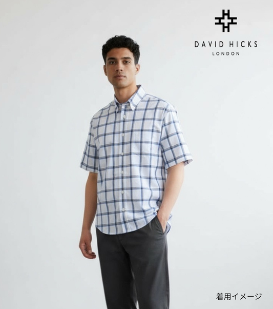 【デービッドヒックス】ビックチェック半袖シャツ ブルー