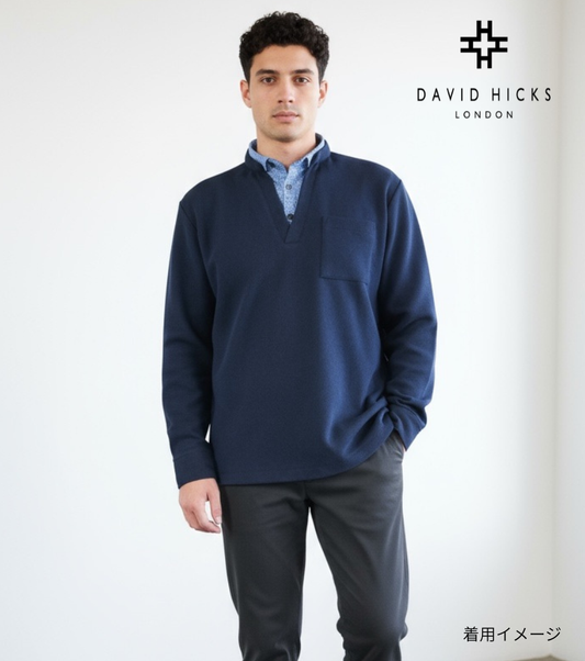 【デービッドヒックス】布帛衿 カノコレイヤードポロシャツ ネイビー