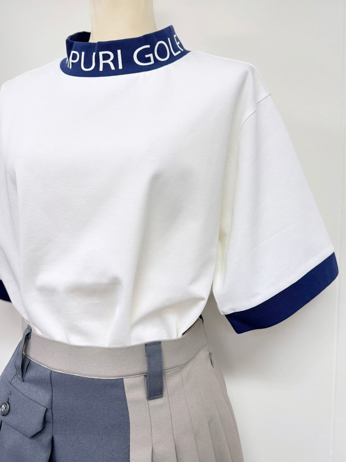 ＜GOLF＞リブ配色なめらかモックネックTシャツ【MU-1001】
