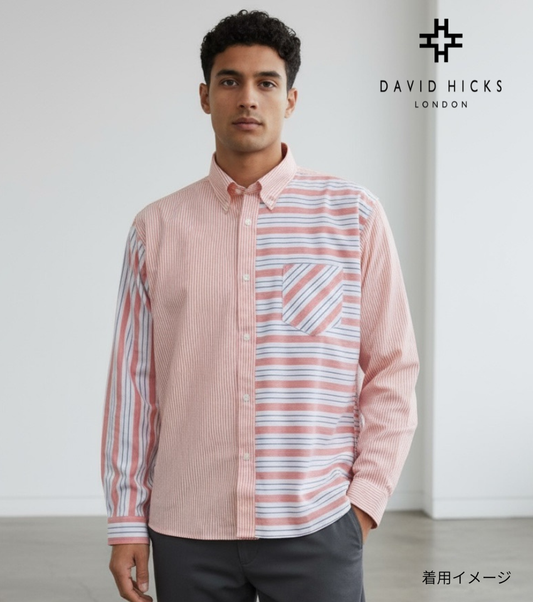 オックス切替ストライプシャツ オレンジ【デービッドヒックス】