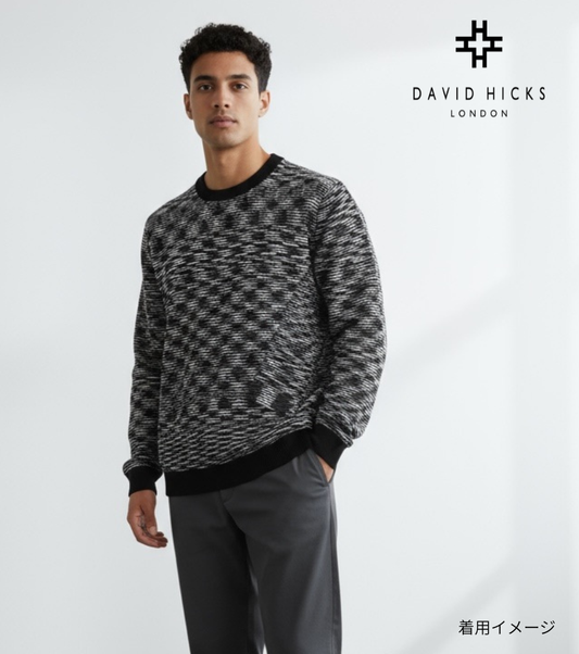 【デービッドヒックス】シングルジャガード　重ねネックニット　ブラック